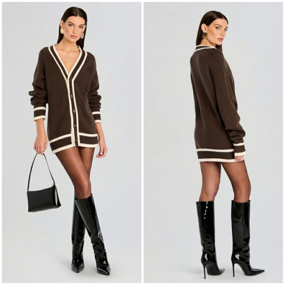 💕RETROFETE💕 SEROYA Aiden Knit Cardigan ~ Ash Brown Large L NWT